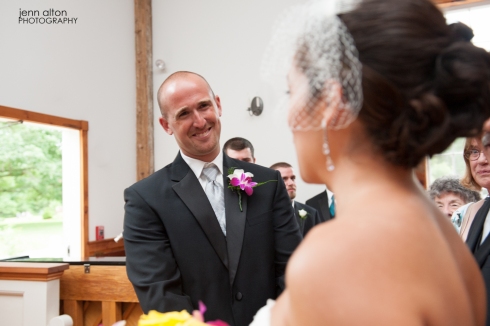 Groom's reaction to bride's entry to the wedding ceremony, Mashpee Old Indian Meeting House