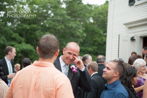 Groom accepting congratulations and becoming emotional after the ceremony, Cape Cod Wedding. 