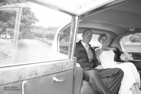 Bride and groom in Rolls Royce, Cape Cod Wedding, Mashpee Old Indian Meeting House 