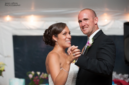 Bride and Groom first dance, backyard tent reception, Cape Cod Wedding