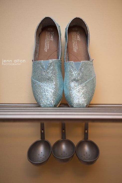 Wedding shoes, blue glitter Toms 