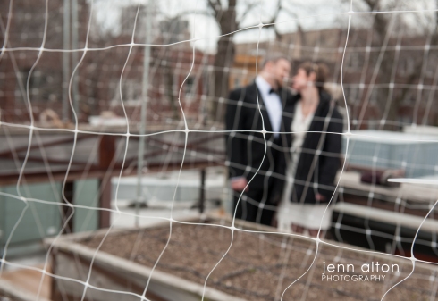 Bride and groom before the ceremony, Uncommon Ground on Devon, roof deck