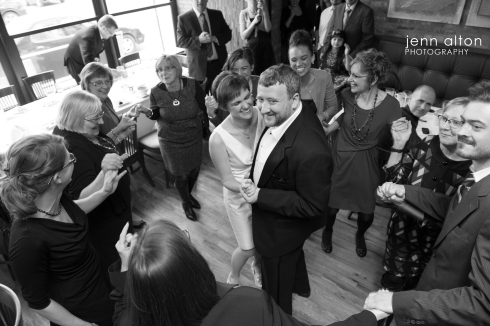 Bride, groom and and family dancing, Uncommon Ground on Devon, Chicago, IL. 