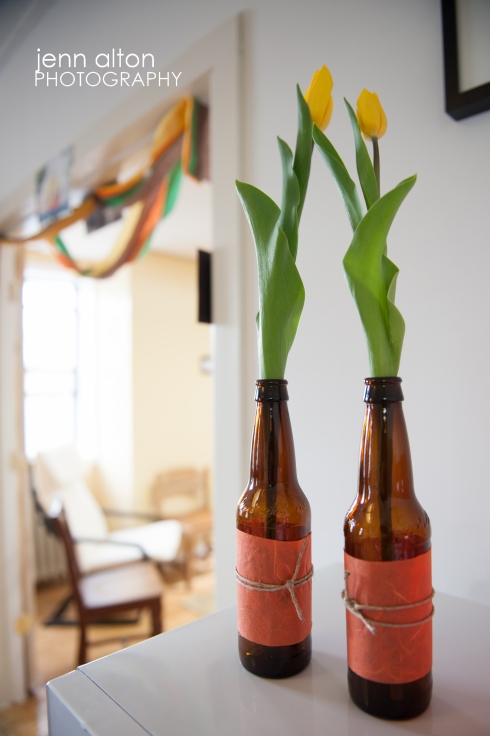 DIY vases and tulips, baby shower decorations