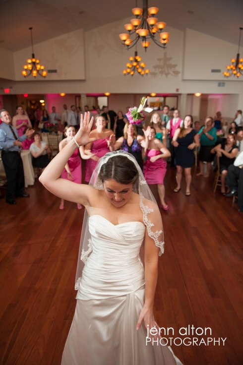 Bouquet Toss by bride, wedding tradition