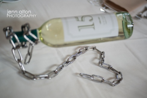 Chainlink, handmade wine bottle holder in shape of heart