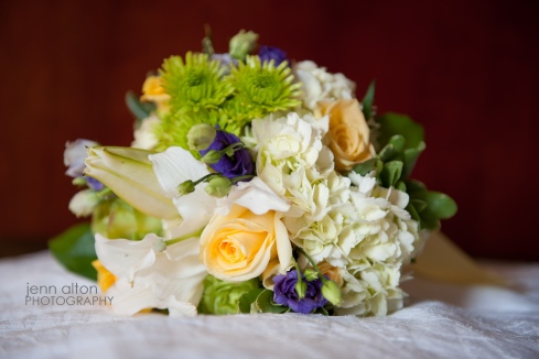 Bridesmaid Bouquet, yellow purple green and white