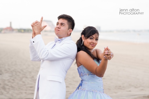 Chambelan and Quinceanera and Chambelan pose, Revere Beach