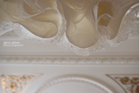 Bridal Gown lace and ceiling at Henderson House