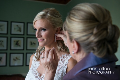 Bride with help of Mother putting on earrings, Henderson House