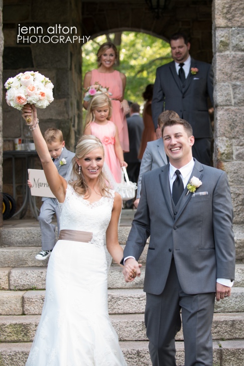 Bride and Groom celebrate immediately following ceremony, Henderson House
