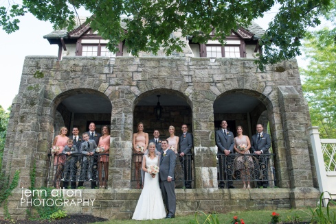 Bridal Party photo at Henderson House, stone arches